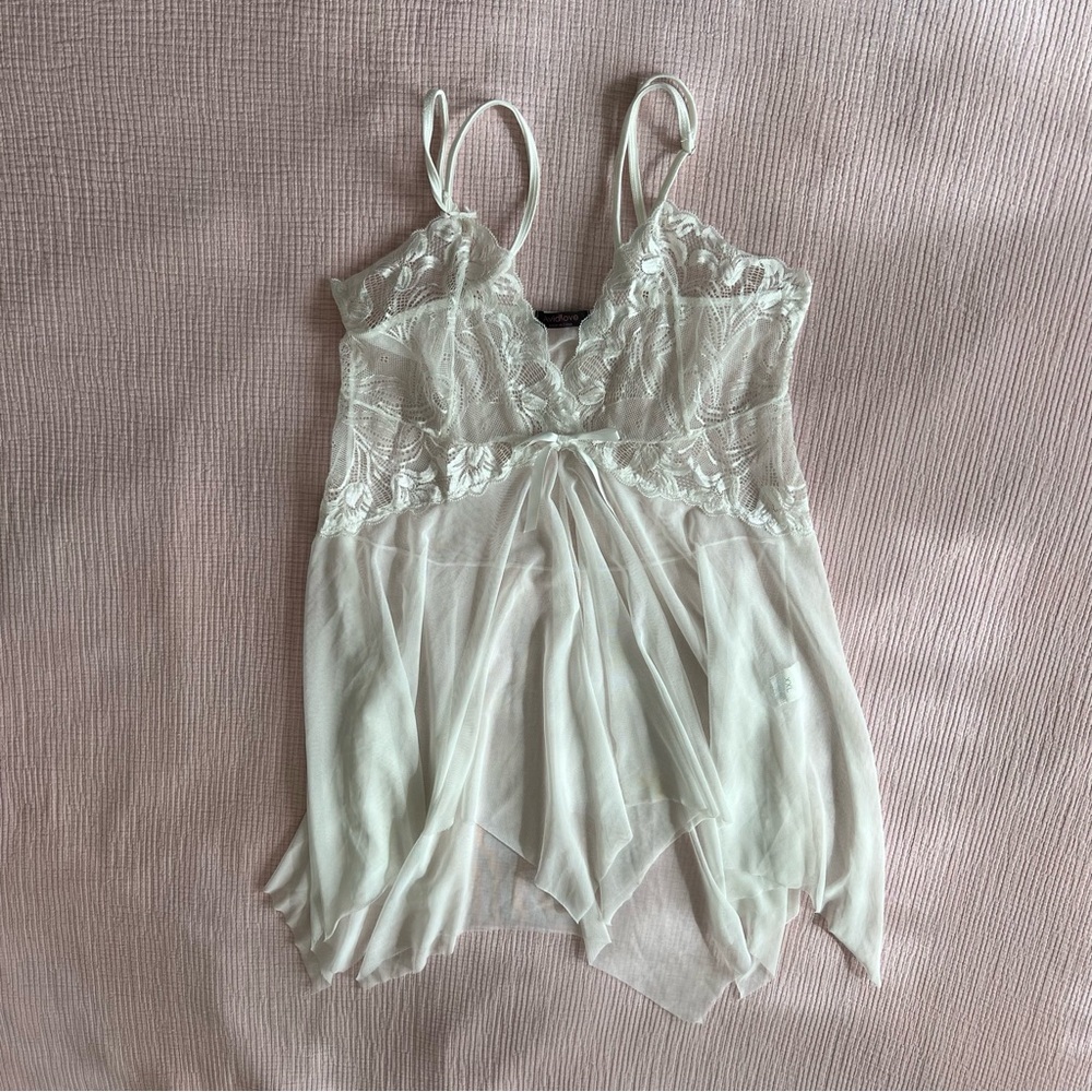 Avid Love Lingerie white Layering Lace Babydoll Bridal Slip Nightgown Flowy XXL